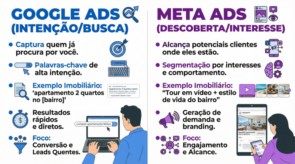 Google Ads e Meta Ads no marketing digital imobiliário